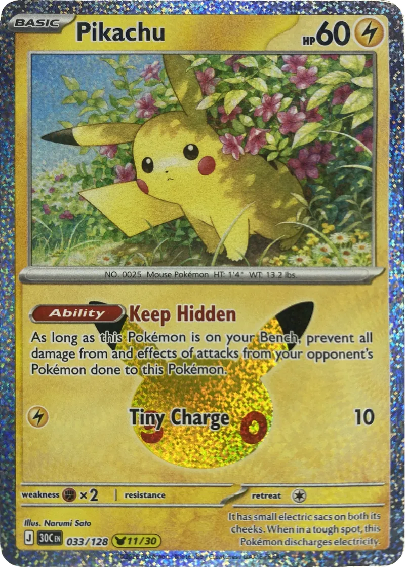 2026 Pokemon 30th Celebration Pikachu #033/128 Keep Hidden front