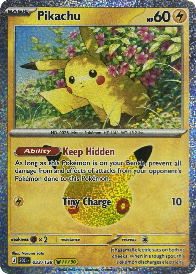 2026 Pokemon 30th Celebration Pikachu #033/128 Keep Hidden front