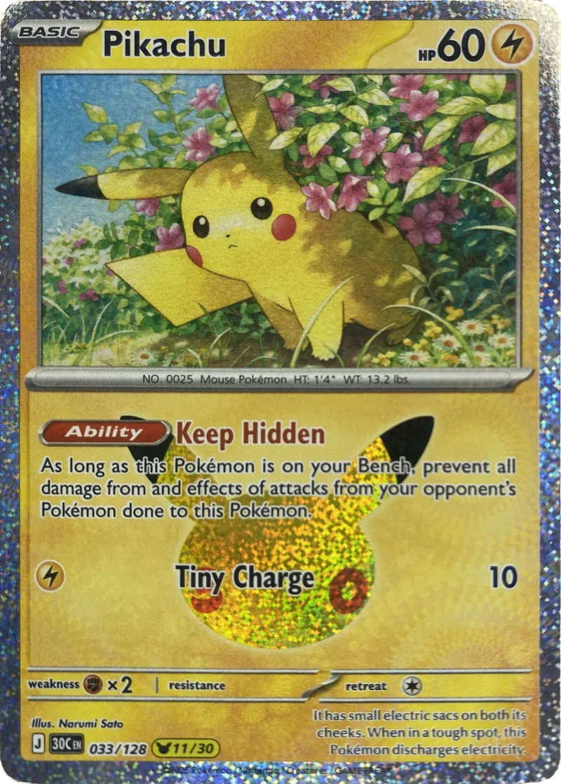 2026 Pokemon 30th Celebration Pikachu #033/128 Keep Hidden front