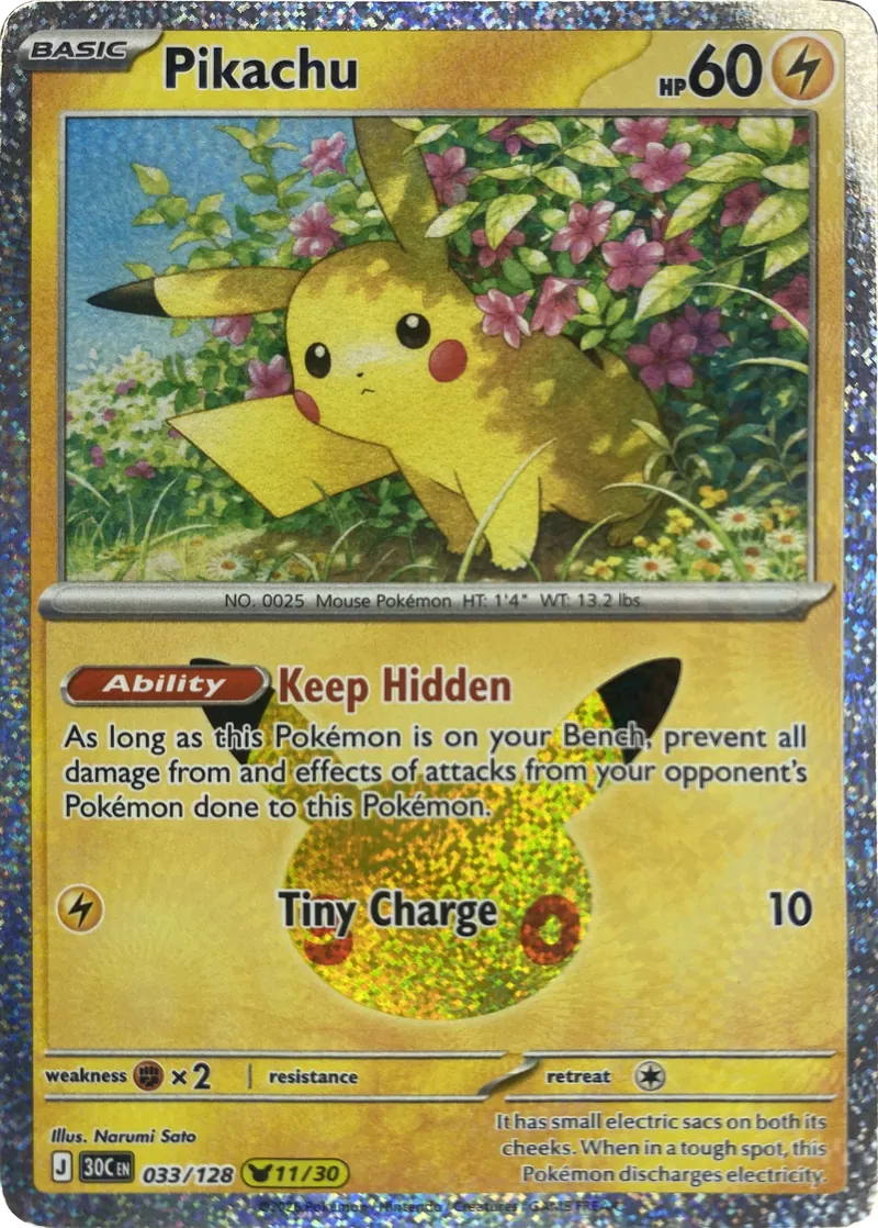 2026 Pokemon 30th Celebration Pikachu #033/128 Keep Hidden front