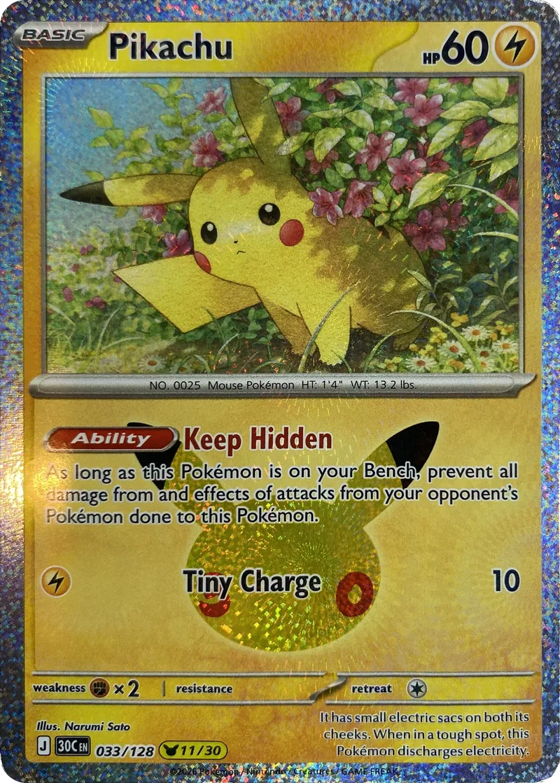 2026 Pokemon 30th Celebration Pikachu #033/128 Keep Hidden front