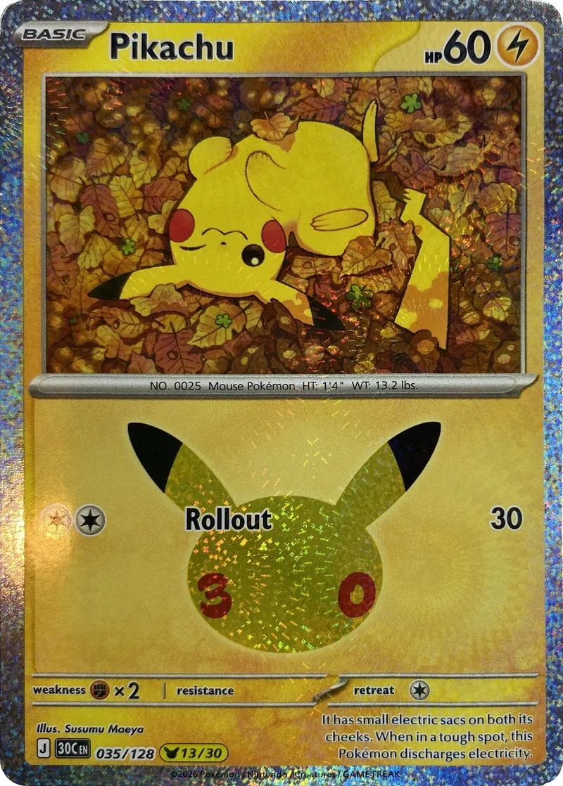 2026 Pokemon 30th Celebration Pikachu #035/128 Rollout front