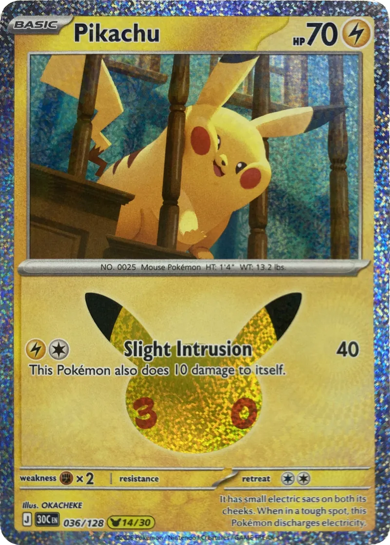 2026 Pokemon 30th Celebration Pikachu #036/128 Slight Intrusion front