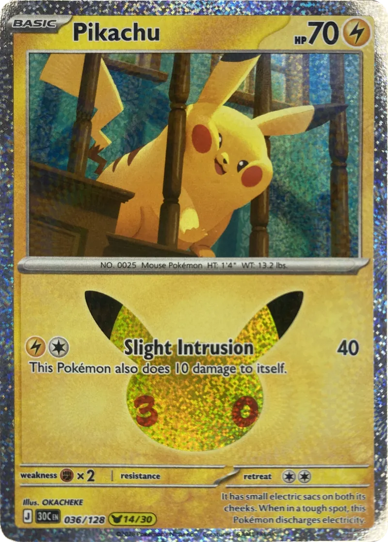 2026 Pokemon 30th Celebration Pikachu #036/128 Slight Intrusion front