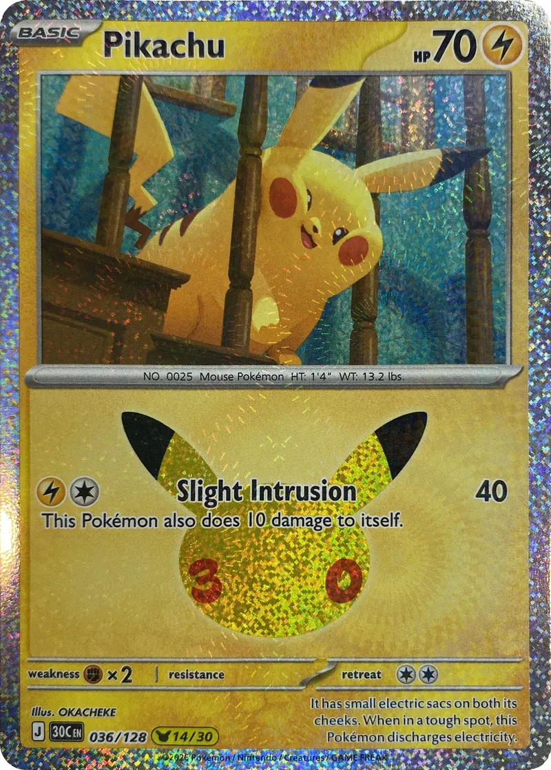 2026 Pokemon 30th Celebration Pikachu #036/128 Slight Intrusion front