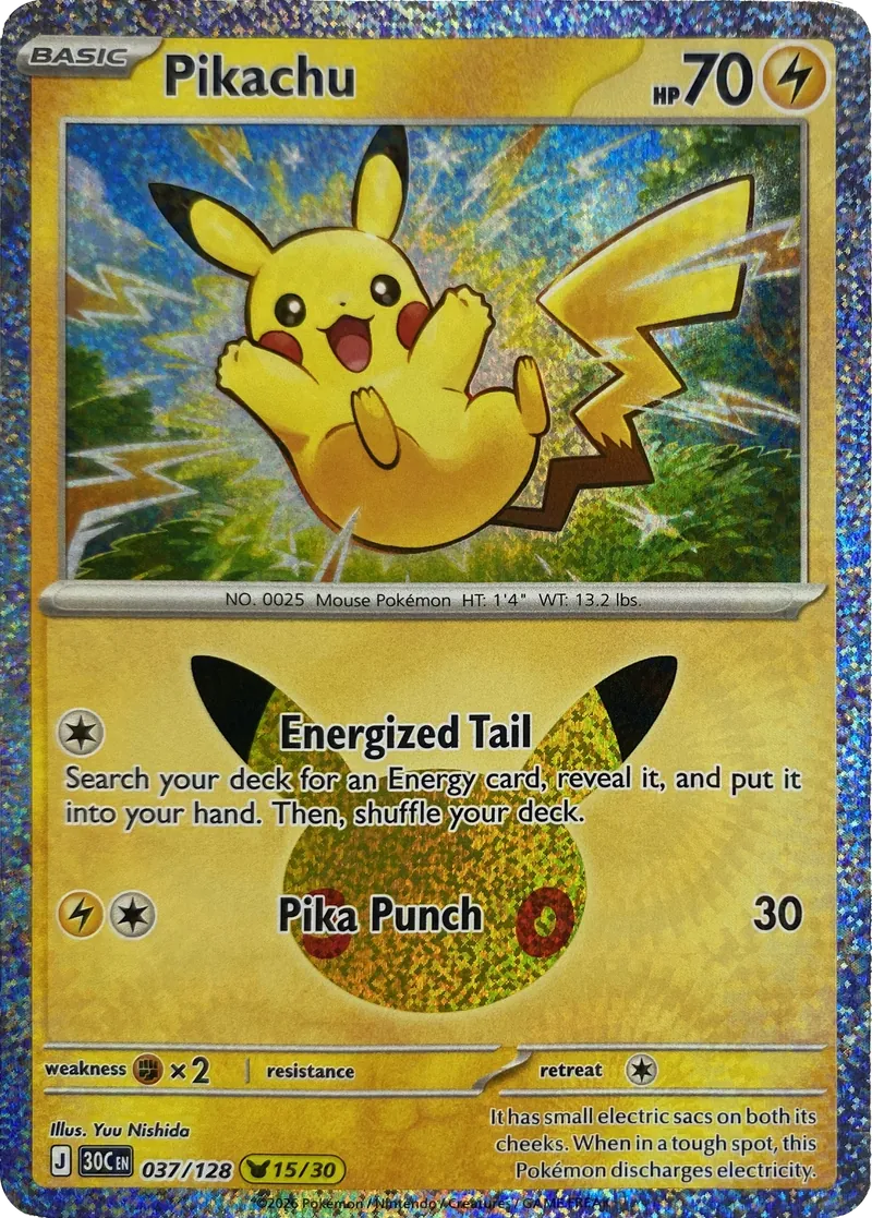 2026 Pokemon 30th Celebration Pikachu #037/128 Pikachu Rare front