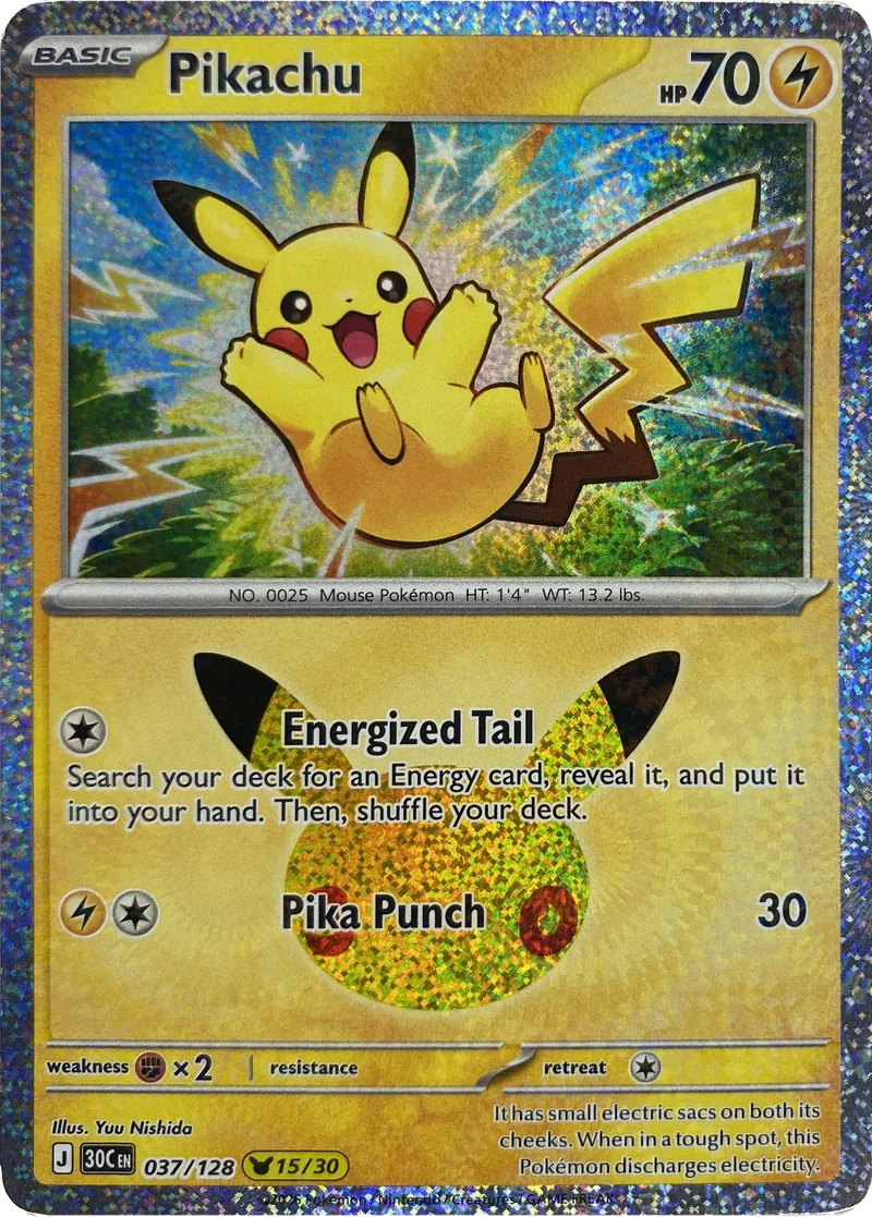 2026 Pokemon 30th Celebration Pikachu #037/128 Pikachu Rare front