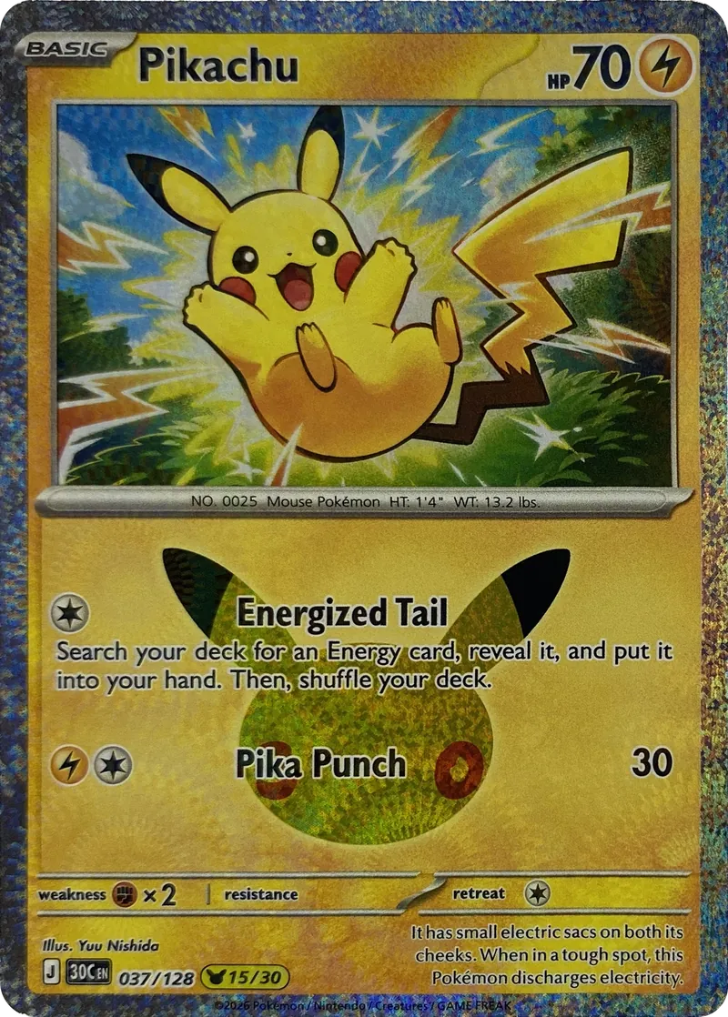 2026 Pokemon 30th Celebration Pikachu #037/128 Pikachu Rare front