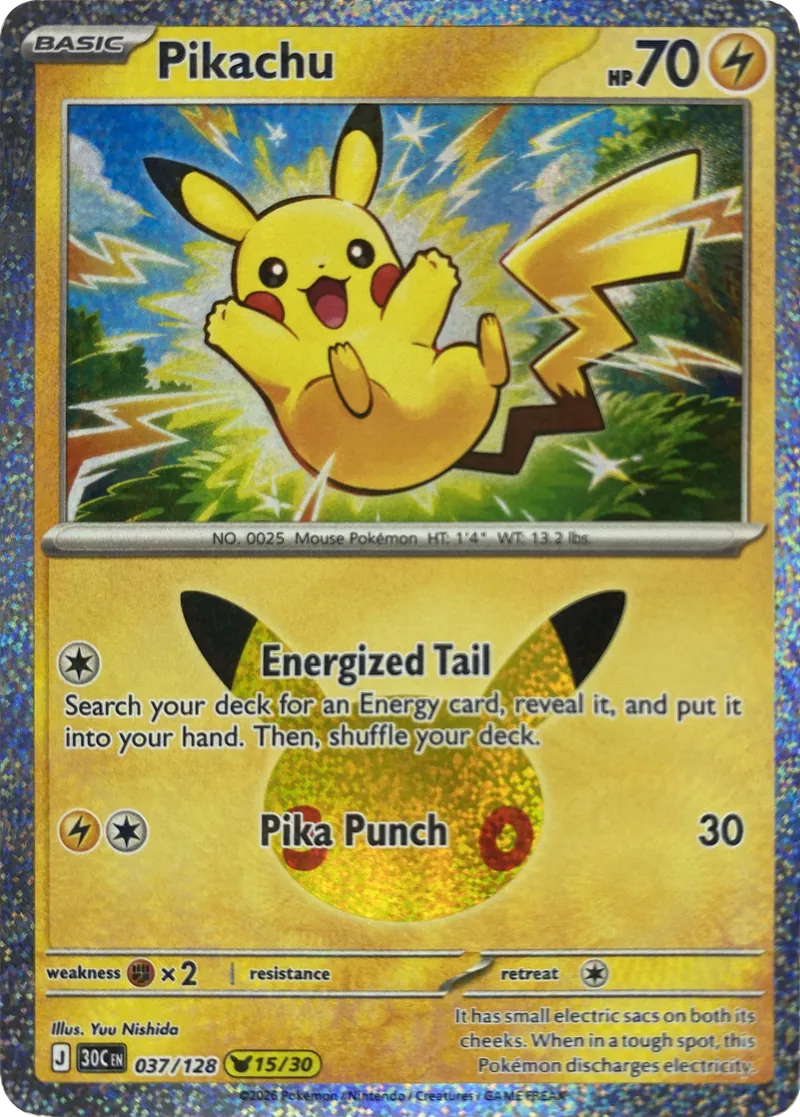 2026 Pokemon 30th Celebration Pikachu #037/128 Pikachu Rare front