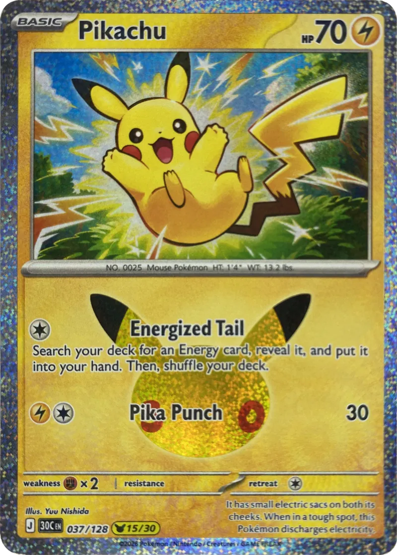 2026 Pokemon 30th Celebration Pikachu #037/128 Pikachu Rare front