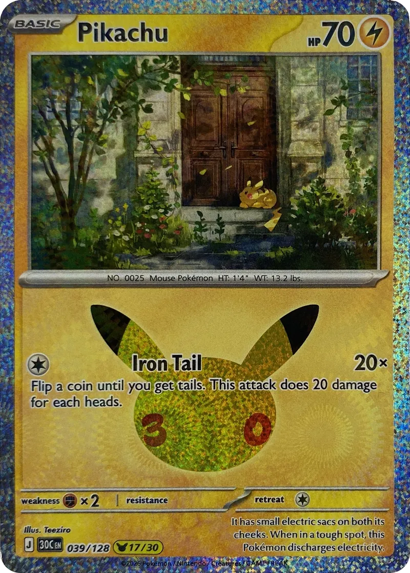 2026 Pokemon 30th Celebration Pikachu #039/128 Iron Tail front