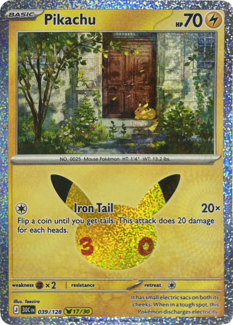 2026 Pokemon 30th Celebration Pikachu #039/128 Iron Tail front