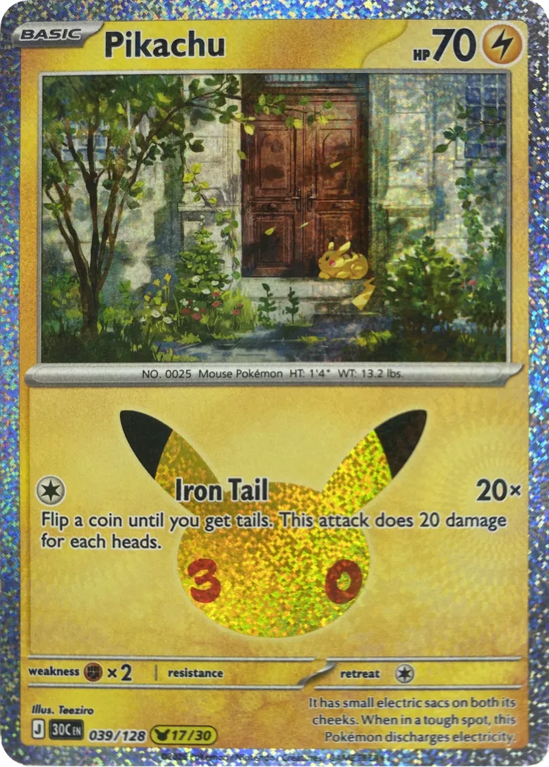 2026 Pokemon 30th Celebration Pikachu #039/128 Iron Tail front