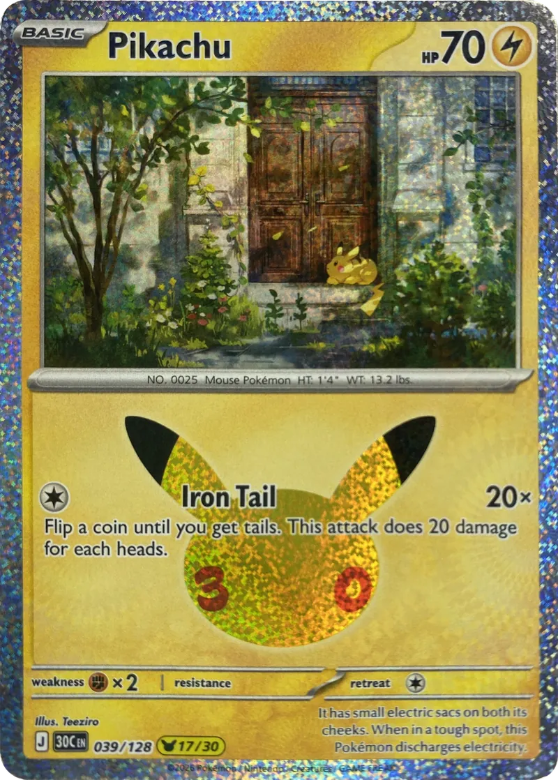 2026 Pokemon 30th Celebration Pikachu #039/128 Iron Tail front