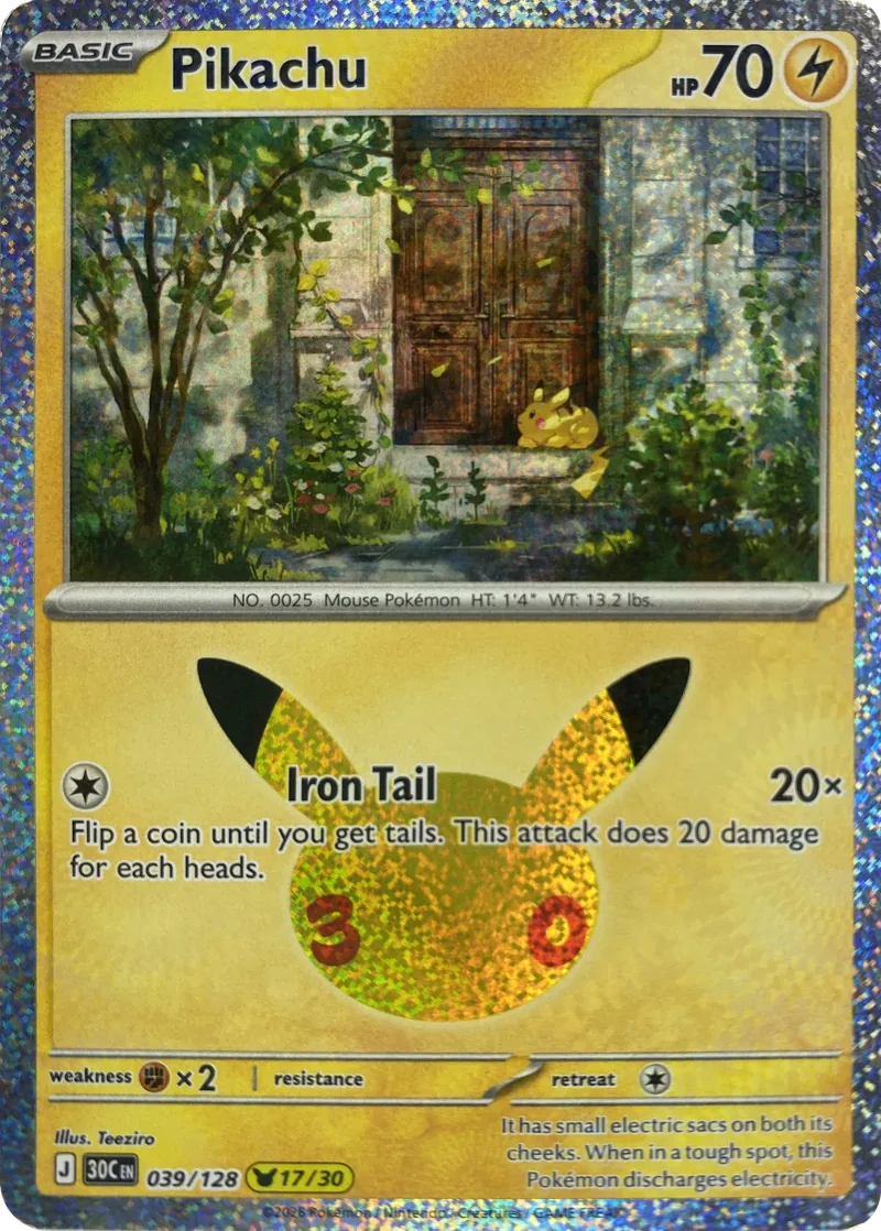 2026 Pokemon 30th Celebration Pikachu #039/128 Iron Tail front