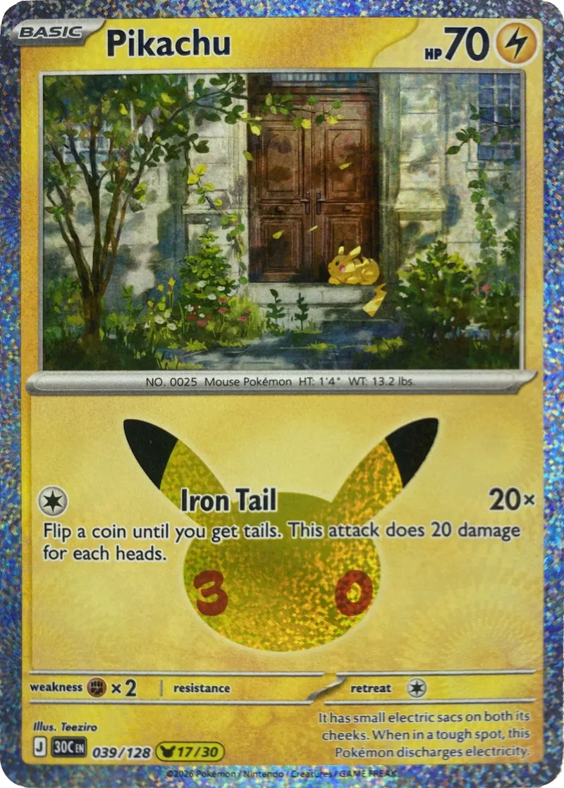 2026 Pokemon 30th Celebration Pikachu #039/128 Iron Tail front