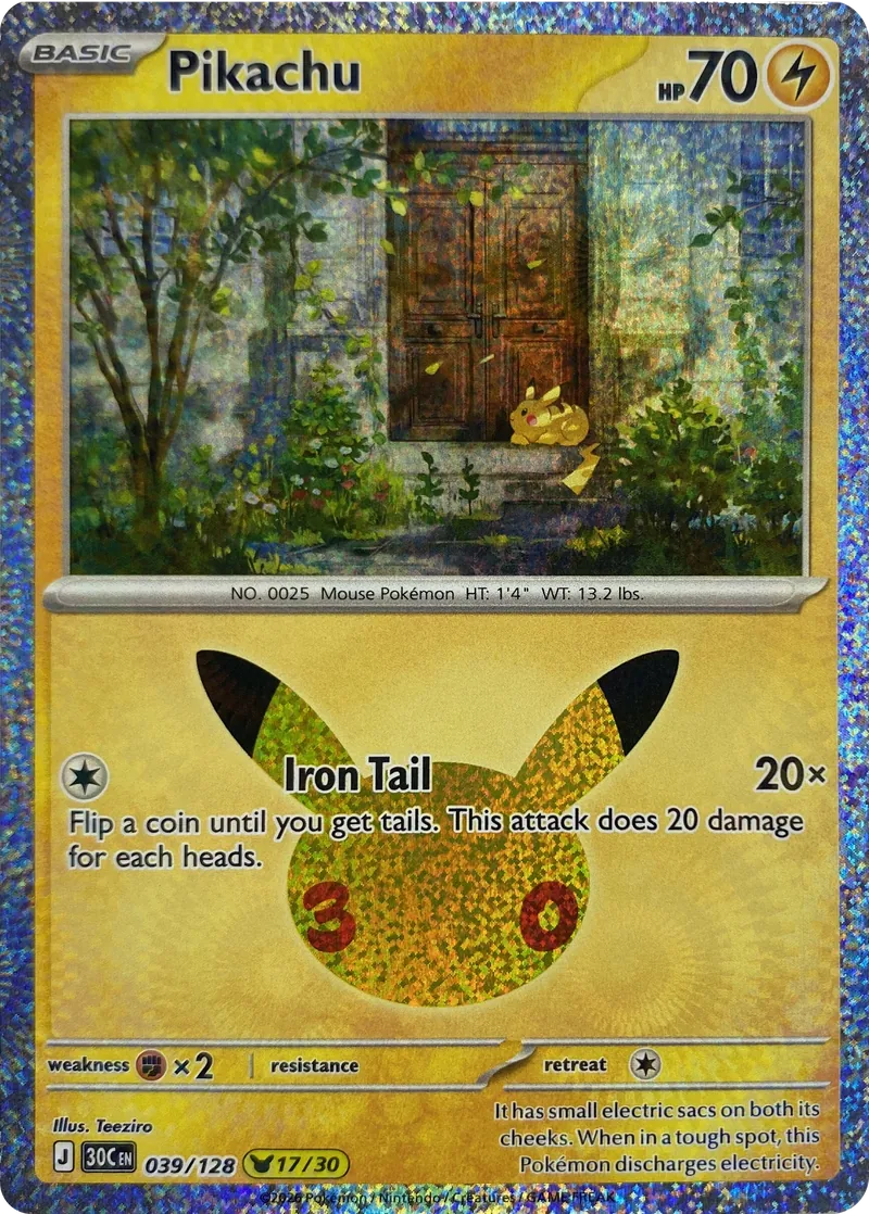 2026 Pokemon 30th Celebration Pikachu #039/128 Iron Tail front