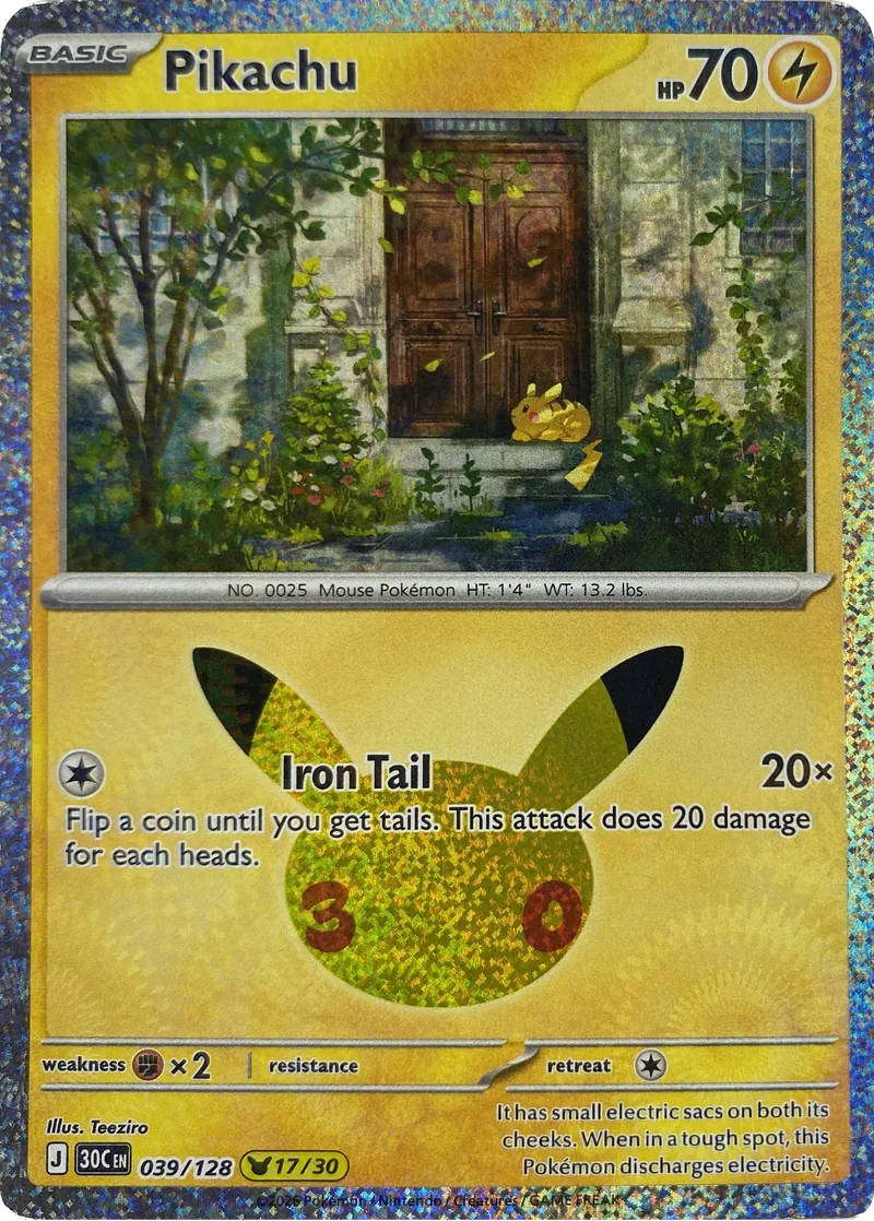 2026 Pokemon 30th Celebration Pikachu #039/128 Iron Tail front
