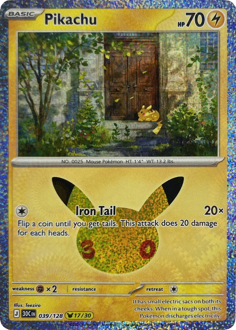 2026 Pokemon 30th Celebration Pikachu #039/128 Iron Tail front