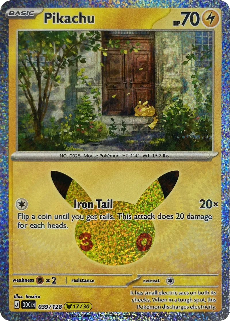 2026 Pokemon 30th Celebration Pikachu #039/128 Iron Tail front