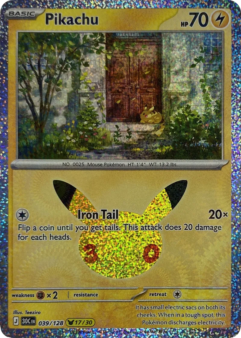 2026 Pokemon 30th Celebration Pikachu #039/128 Iron Tail front
