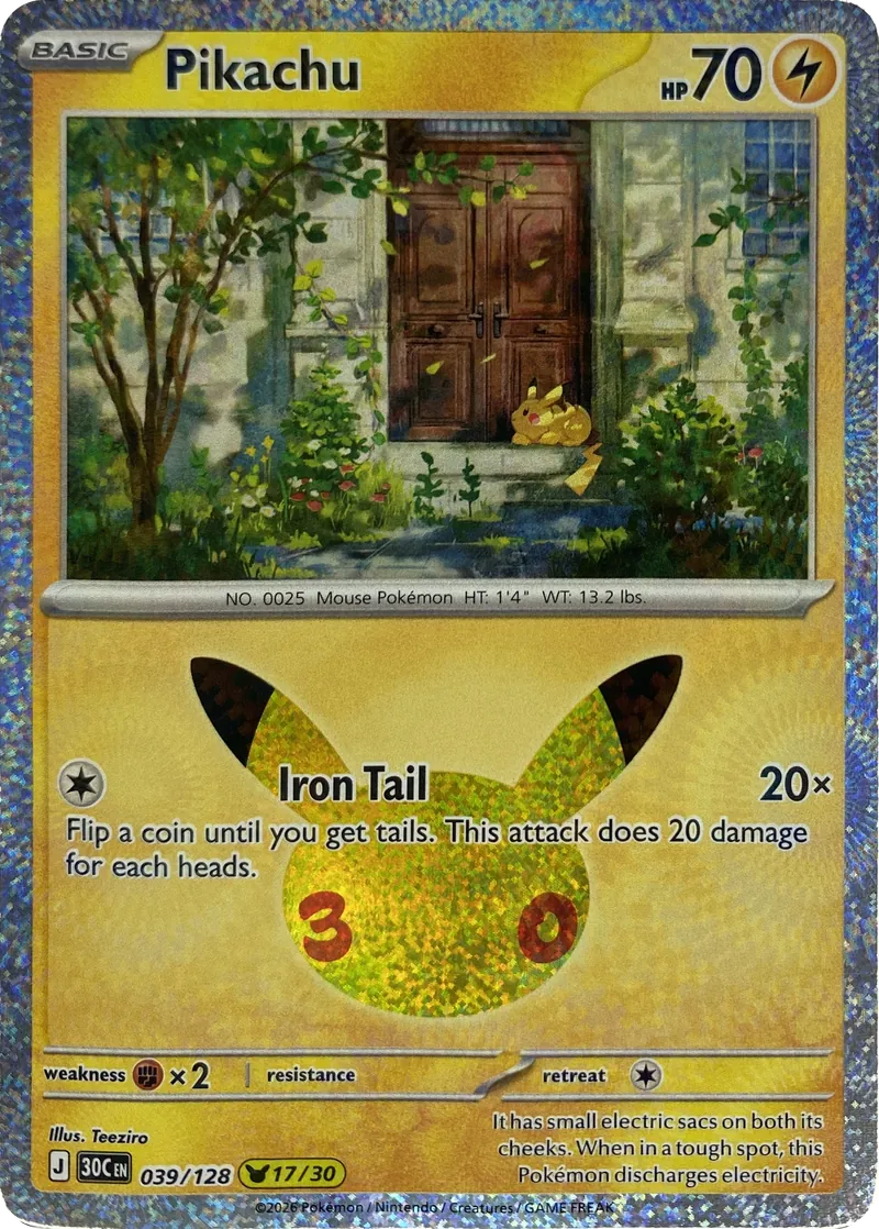 2026 Pokemon 30th Celebration Pikachu #039/128 Iron Tail front