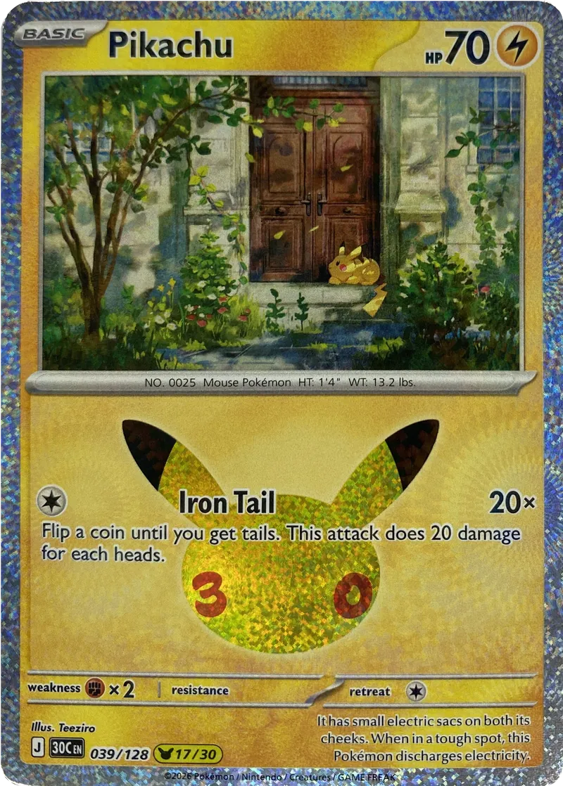 2026 Pokemon 30th Celebration Pikachu #039/128 Iron Tail front