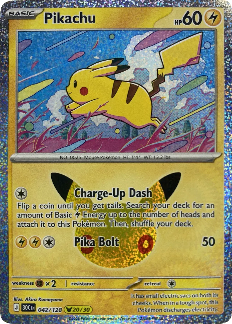 2026 Pokemon 30th Celebration Pikachu #042/128 Pikachu Rare front