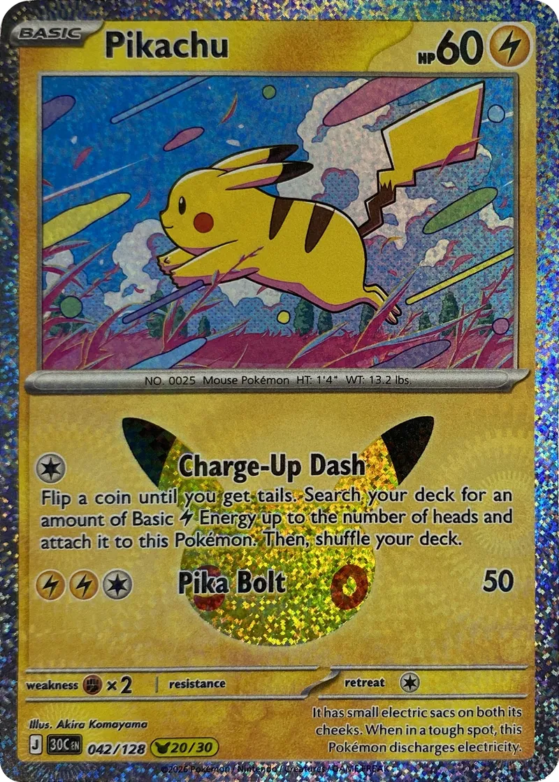 2026 Pokemon 30th Celebration Pikachu #042/128 Pikachu Rare front