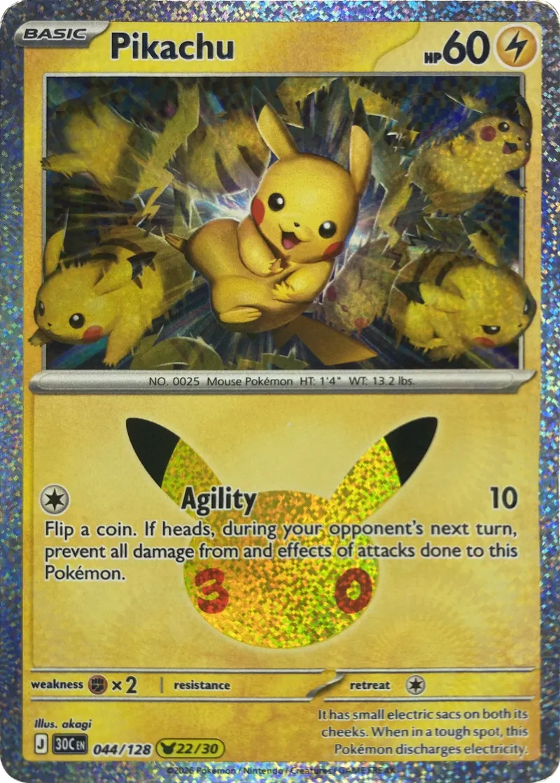2026 Pokemon 30th Celebration Pikachu #044/128 Pikachu Rare front