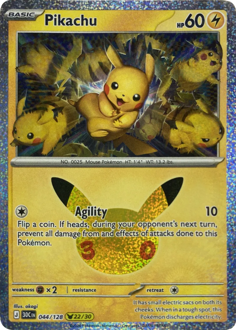 2026 Pokemon 30th Celebration Pikachu #044/128 Pikachu Rare front