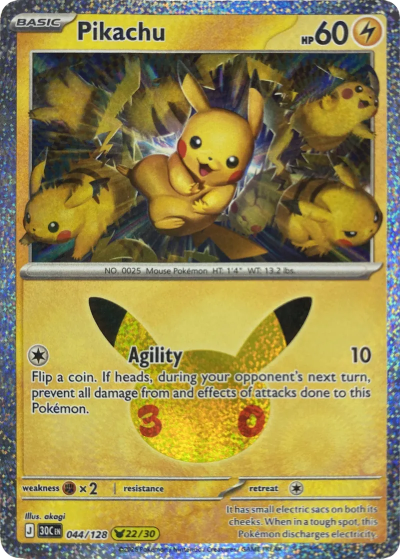 2026 Pokemon 30th Celebration Pikachu #044/128 Pikachu Rare front