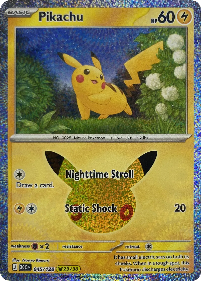 2026 Pokemon 30th Celebration Pikachu #045/128 Pikachu Rare front