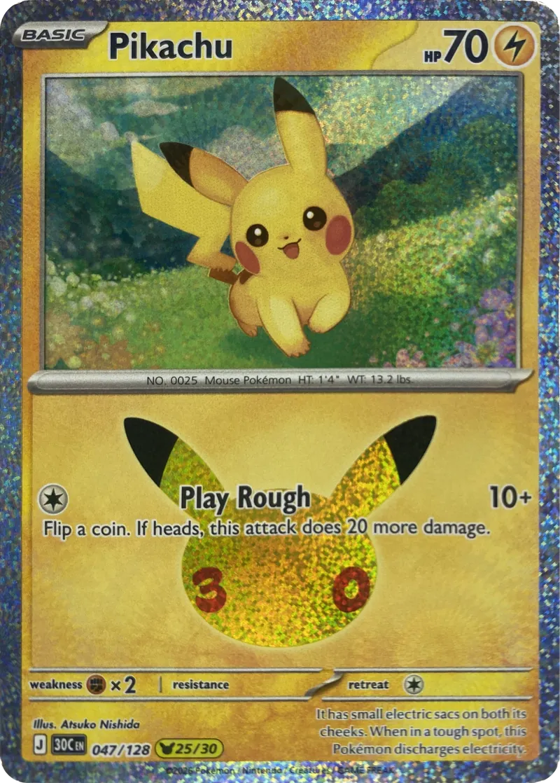2026 Pokemon 30th Celebration Pikachu #047/128 Pikachu Rare front