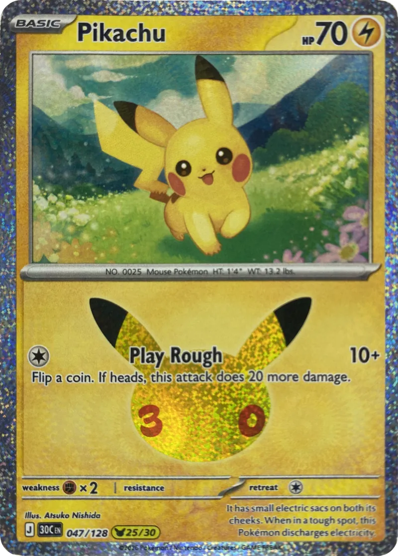 2026 Pokemon 30th Celebration Pikachu #047/128 Pikachu Rare front