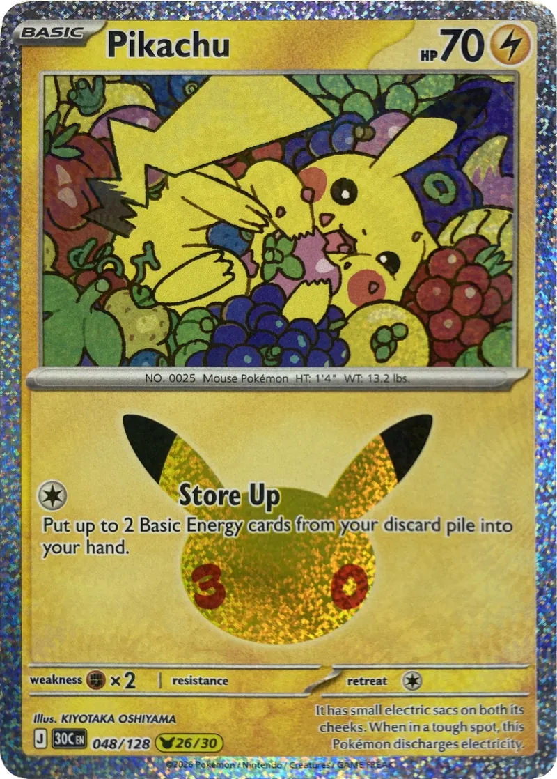 2026 Pokemon 30th Celebration Pikachu #048/128 Store Up front