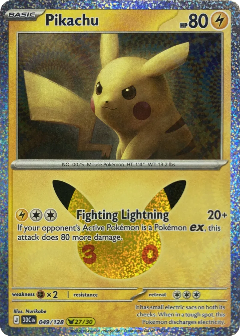 2026 Pokemon 30th Celebration Pikachu #049/128 Pikachu Rare front