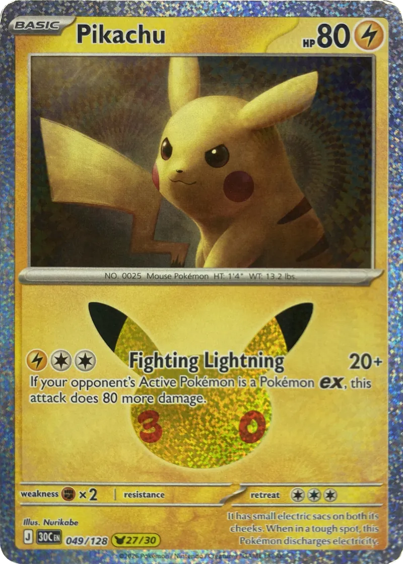 2026 Pokemon 30th Celebration Pikachu #049/128 Pikachu Rare front