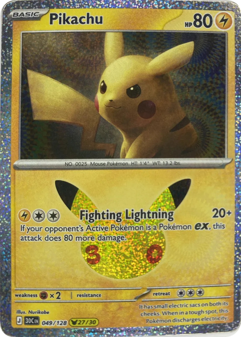 2026 Pokemon 30th Celebration Pikachu #049/128 Pikachu Rare front
