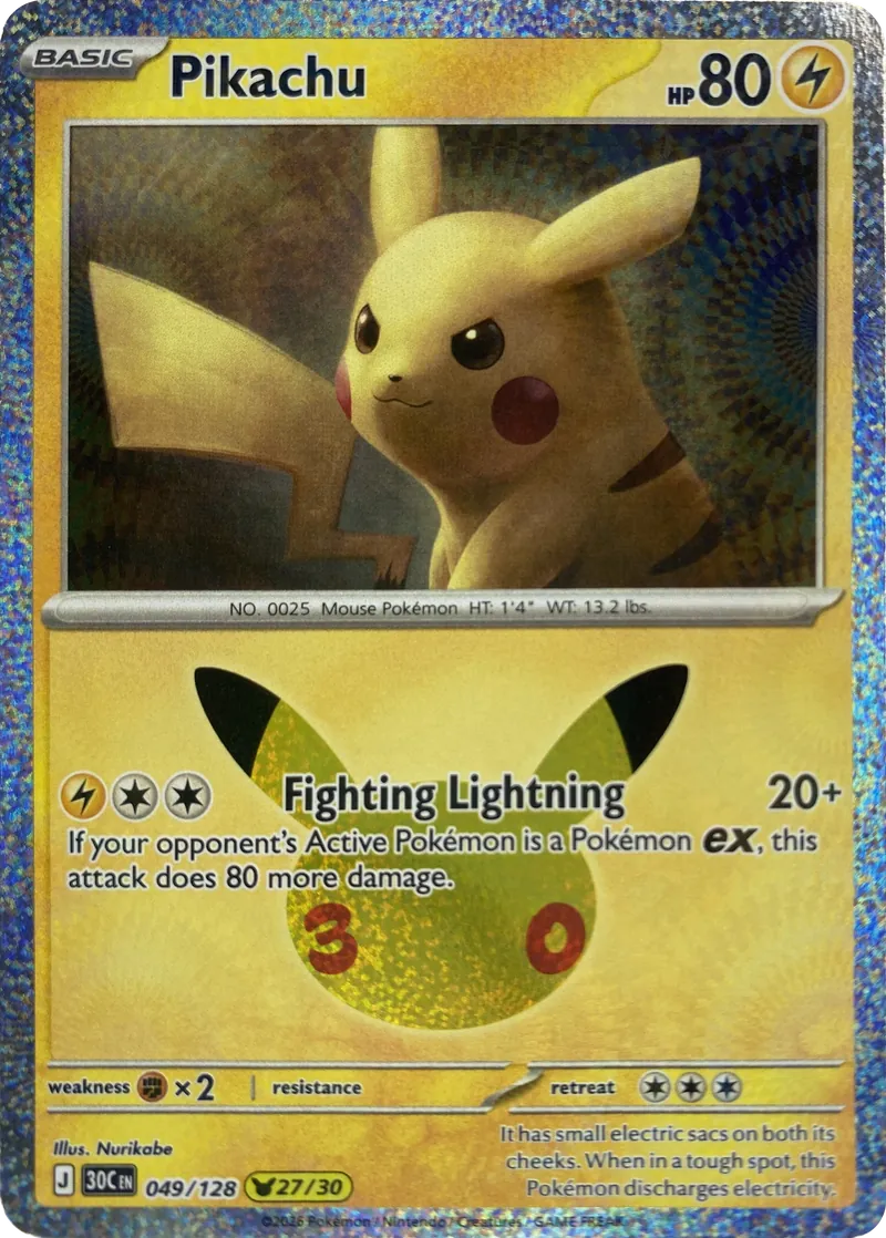 2026 Pokemon 30th Celebration Pikachu #049/128 Pikachu Rare front