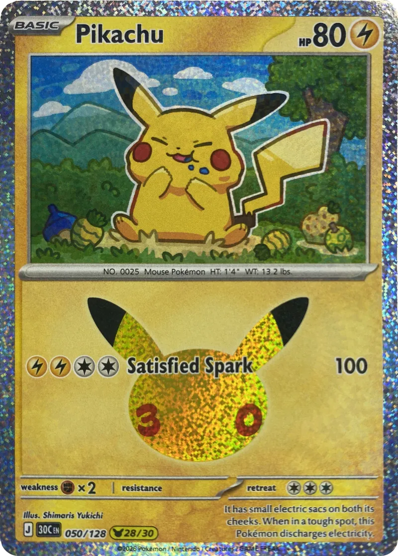 2026 Pokemon 30th Celebration Pikachu #050/128 Pikachu Rare front