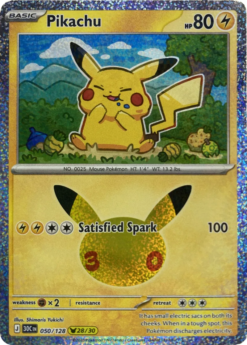2026 Pokemon 30th Celebration Pikachu #050/128 Pikachu Rare front