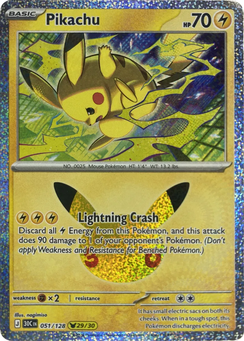 2026 Pokemon 30th Celebration Pikachu #051/128 Pikachu Rare front