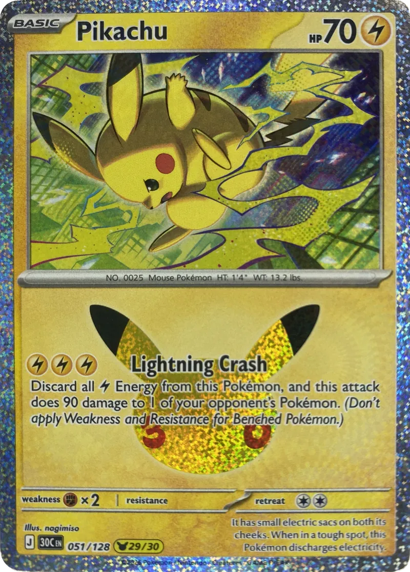 2026 Pokemon 30th Celebration Pikachu #051/128 Pikachu Rare front