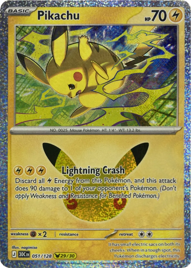 2026 Pokemon 30th Celebration Pikachu #051/128 Pikachu Rare front
