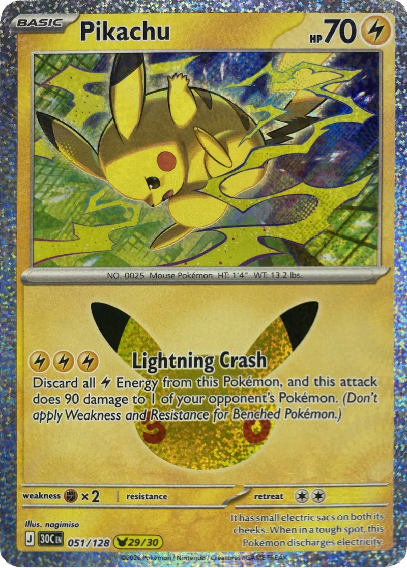 2026 Pokemon 30th Celebration Pikachu #051/128 Pikachu Rare front
