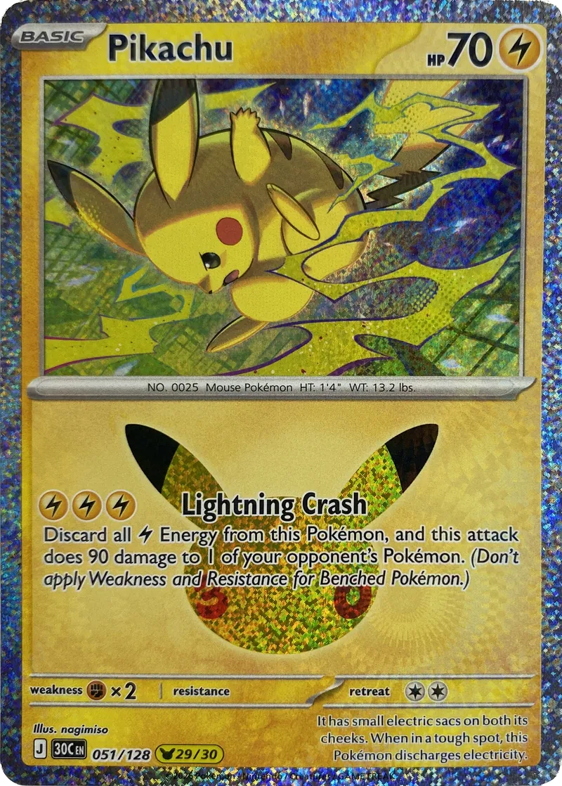 2026 Pokemon 30th Celebration Pikachu #051/128 Pikachu Rare front