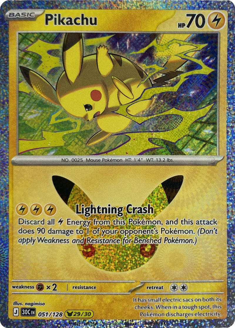 2026 Pokemon 30th Celebration Pikachu #051/128 Pikachu Rare front
