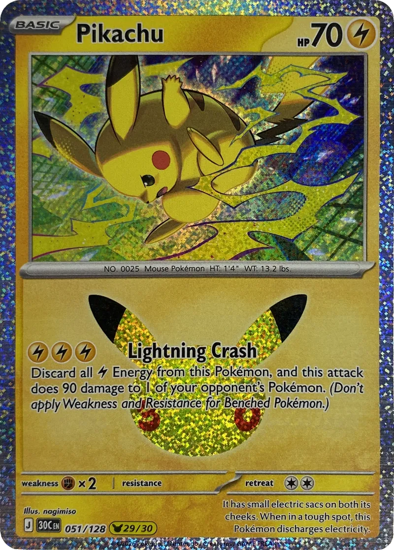 2026 Pokemon 30th Celebration Pikachu #051/128 Pikachu Rare front