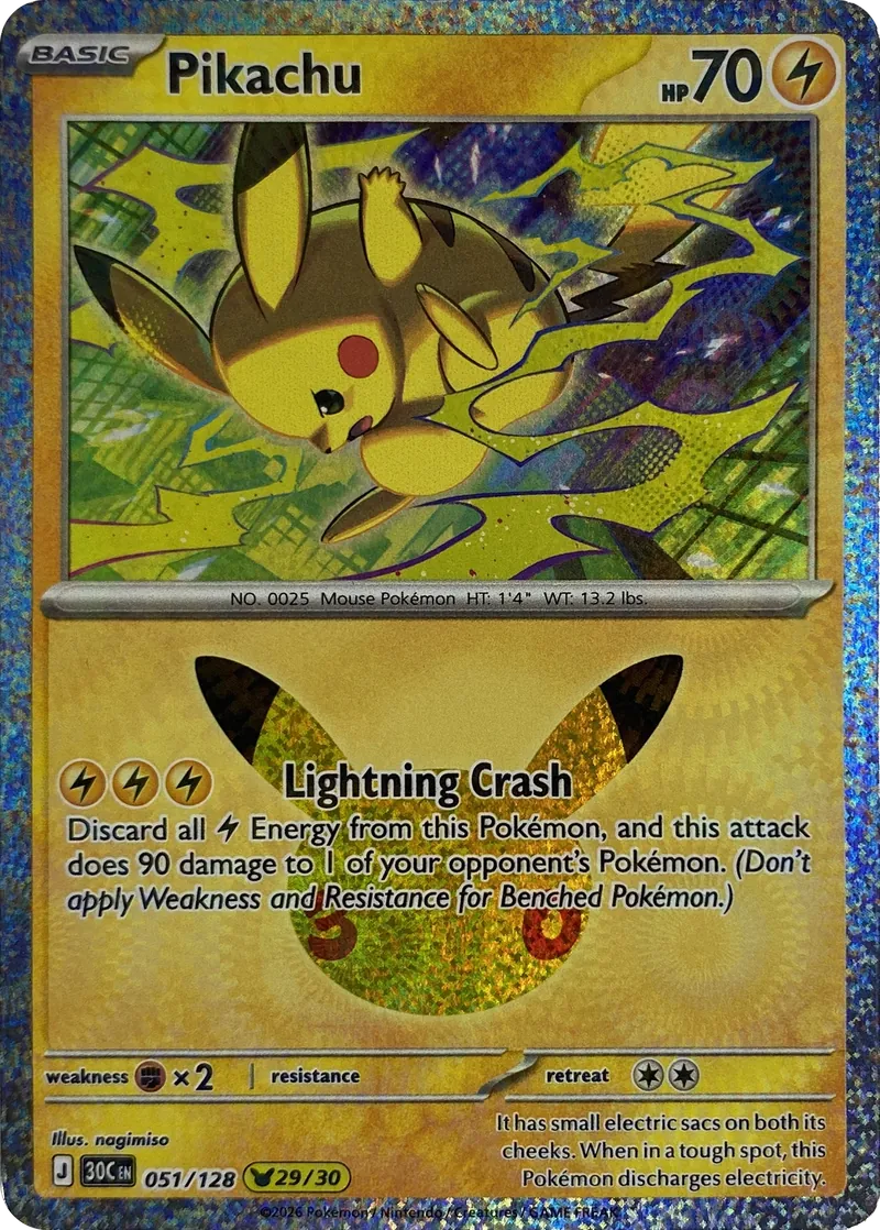 2026 Pokemon 30th Celebration Pikachu #051/128 Pikachu Rare front